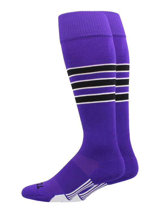 MadSportsStuff socks Purple/Black/White / Small Striped Baseball Socks Over the Calf Dugout Pattern D