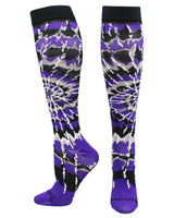 MadSportsStuff socks Purple/Black/White / X-Small Crazy Tie Dye Socks Over the Calf
