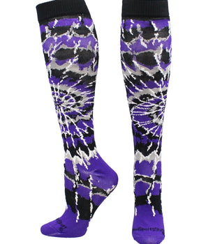 MadSportsStuff socks Purple/Black/White / X-Small Crazy Tie Dye Socks Over the Calf