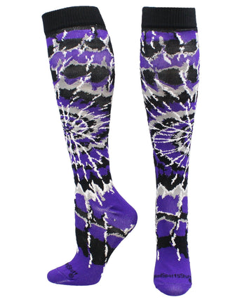 MadSportsStuff socks Purple/Black/White / X-Small Crazy Tie Dye Socks Over the Calf