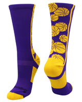 MadSportsStuff socks Purple/Gold / Large Crazy Basketball Logo Crew Socks (multiple colors)