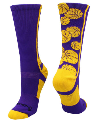 MadSportsStuff socks Purple/Gold / Large Crazy Basketball Logo Crew Socks (multiple colors)