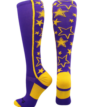 MadSportsStuff socks Purple/Gold / Large Crazy Socks with Stars Over the Calf Socks (multiple colors)