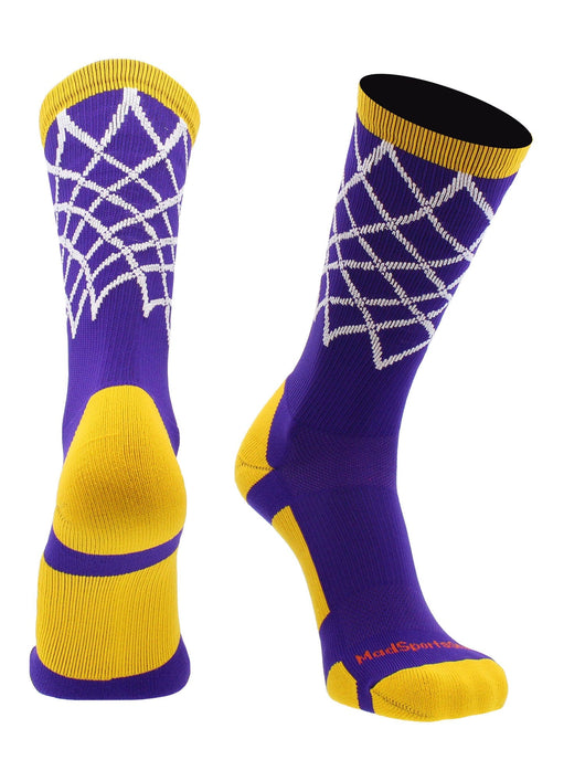 MadSportsStuff socks Purple/Gold / Large Elite Basketball Socks with Net Crew length - made in the USA