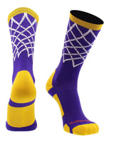 MadSportsStuff socks Purple/Gold / Large Elite Basketball Socks with Net Crew length - made in the USA
