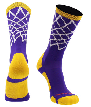 MadSportsStuff socks Purple/Gold / Large Elite Basketball Socks with Net Crew length - made in the USA