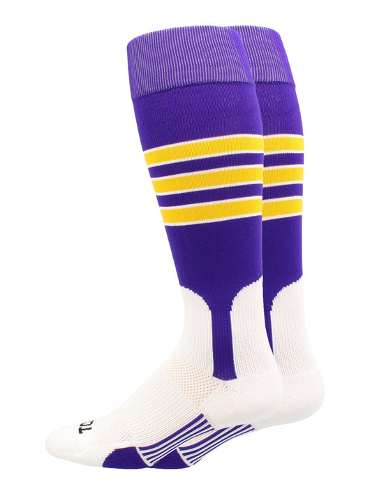 MadSportsStuff socks Purple/Gold/White / Large Striped Baseball Stirrup Socks Dugout Pattern D
