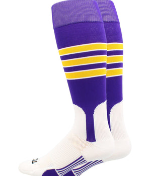 MadSportsStuff socks Purple/Gold/White / Large Striped Baseball Stirrup Socks Dugout Pattern D