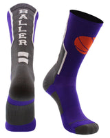 MadSportsStuff socks Purple/Graphite / X-Large Baller Basketball Socks with Basketball Logo Crew Length