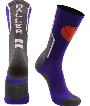 MadSportsStuff socks Purple/Graphite / X-Large Baller Basketball Socks with Basketball Logo Crew Length