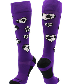 MadSportsStuff socks Purple / Large Love Soccer Hearts Socks Over the Calf