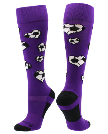 MadSportsStuff socks Purple / Large Love Soccer Hearts Socks Over the Calf