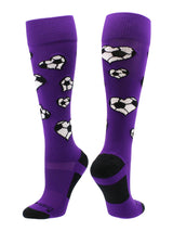 MadSportsStuff socks Purple / Large Love Soccer Hearts Socks Over the Calf