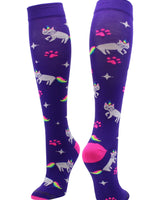 MadSportsStuff socks Purple/Neon Pink / Large Half Cat Half Unicorn - Neon Rainbow Caticorn Athletic Over the Calf Socks