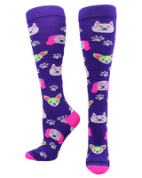 MadSportsStuff socks Purple/Neon Pink / Medium Neon Puppy Dogs Over The Calf Athletic Socks