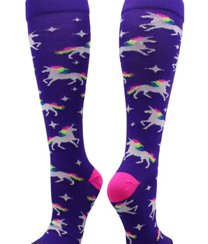 MadSportsStuff socks Purple/Neon Pink / X-Small Neon Rainbow Unicorn Over the Calf Socks