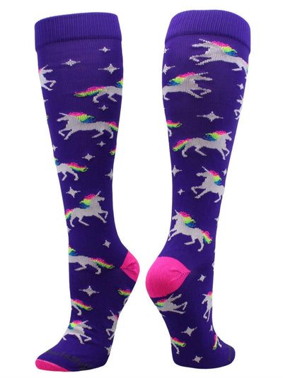 MadSportsStuff socks Purple/Neon Pink / X-Small Neon Rainbow Unicorn Over the Calf Socks