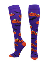 MadSportsStuff socks Purple/Orange / Large Halloween Socks Pumpkins and Bats Over the Calf