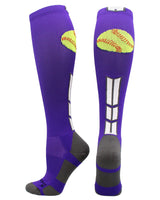 MadSportsStuff socks Purple/White/Graphite / Large Softball Logo Over the Calf Socks (multiple colors)