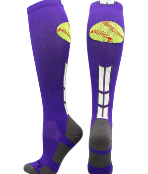 MadSportsStuff socks Purple/White/Graphite / Large Softball Logo Over the Calf Socks (multiple colors)