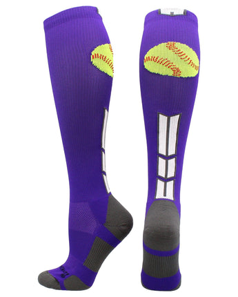 MadSportsStuff socks Purple/White/Graphite / Large Softball Logo Over the Calf Socks (multiple colors)