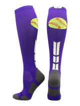 MadSportsStuff socks Purple/White/Graphite / Large Softball Logo Over the Calf Socks (multiple colors)