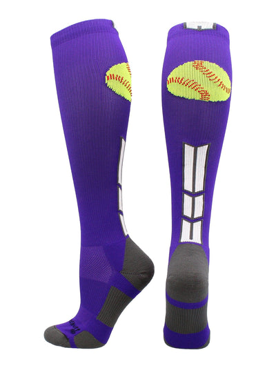 MadSportsStuff socks Purple/White/Graphite / Large Softball Logo Over the Calf Socks (multiple colors)