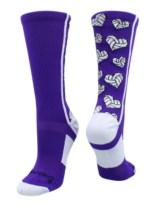 MadSportsStuff socks Purple/White / Large Crazy Love Volleyball Hearts Crew Socks