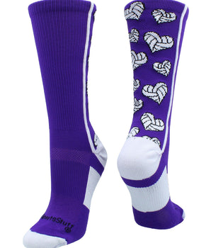 MadSportsStuff socks Purple/White / Large Crazy Love Volleyball Hearts Crew Socks