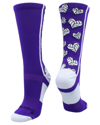 MadSportsStuff socks Purple/White / Large Crazy Love Volleyball Hearts Crew Socks