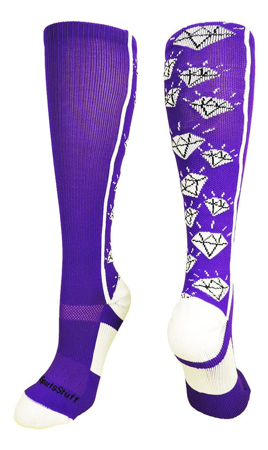 MadSportsStuff socks Purple/White / Large Crazy Socks with Diamonds Over the Calf  (multiple colors)