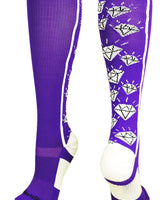 MadSportsStuff socks Purple/White / Large Crazy Socks with Diamonds Over the Calf  (multiple colors)