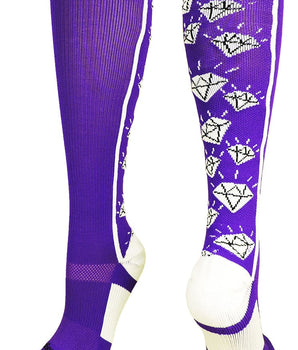 MadSportsStuff socks Purple/White / Large Crazy Socks with Diamonds Over the Calf  (multiple colors)