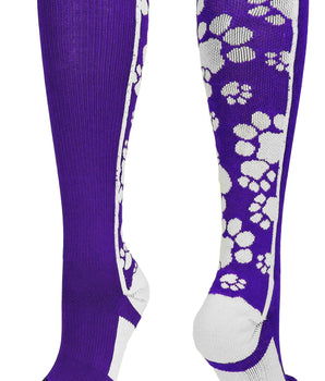 MadSportsStuff socks Purple/White / Large Crazy Socks with Paws Over the Calf (multiple colors)
