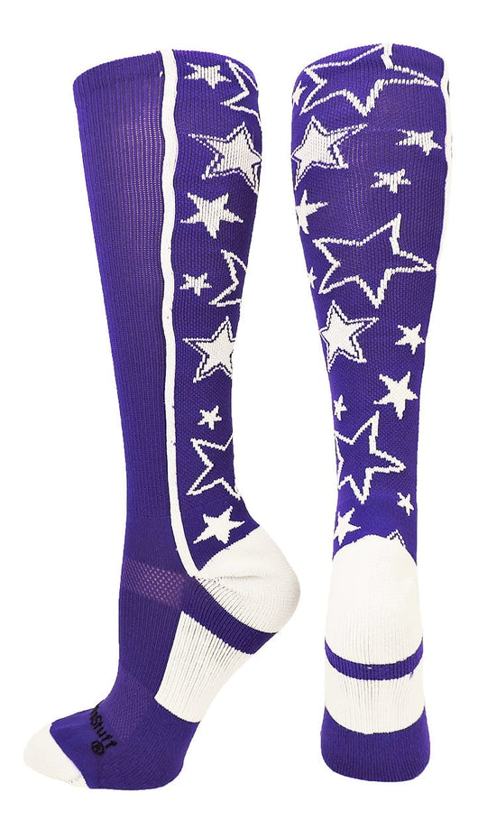 MadSportsStuff socks Purple/White / Large Crazy Socks with Stars Over the Calf Socks (multiple colors)
