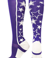 MadSportsStuff socks Purple/White / Large Crazy Socks with Stars Over the Calf Socks (multiple colors)