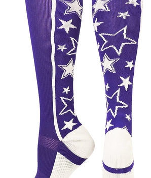 MadSportsStuff socks Purple/White / Large Crazy Socks with Stars Over the Calf Socks (multiple colors)