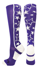 MadSportsStuff socks Purple/White / Large Crazy Socks with Stars Over the Calf Socks (multiple colors)