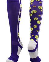 MadSportsStuff socks Purple/White / Large Crazy Softball Socks with Softballs over the calf (multiple colors)