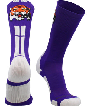 MadSportsStuff socks Purple/White / Large Tigers Logo Athletic Crew Socks (multiple colors)