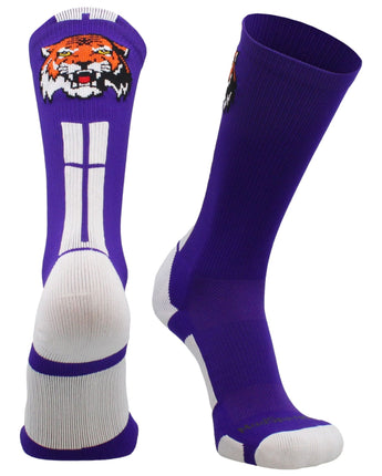 MadSportsStuff socks Purple/White / Large Tigers Logo Athletic Crew Socks (multiple colors)