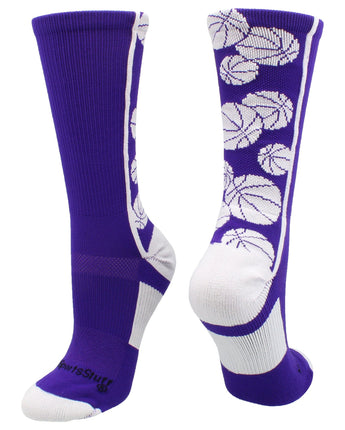 MadSportsStuff socks Purple/White / Small Crazy Basketball Logo Crew Socks (multiple colors)
