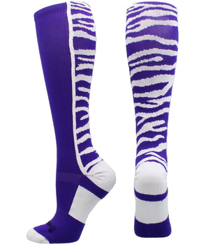 MadSportsStuff socks Purple/White / Small Crazy Socks with Safari Tiger Stripes Over the Calf Socks (multiple colors)