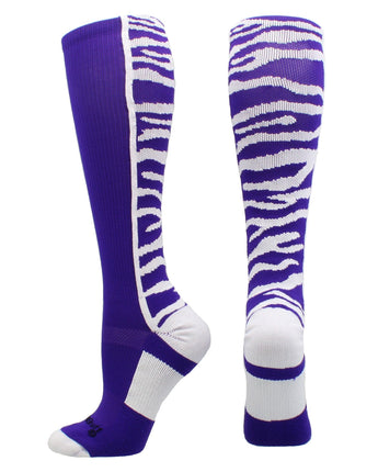 MadSportsStuff socks Purple/White / Small Crazy Socks with Safari Tiger Stripes Over the Calf Socks (multiple colors)