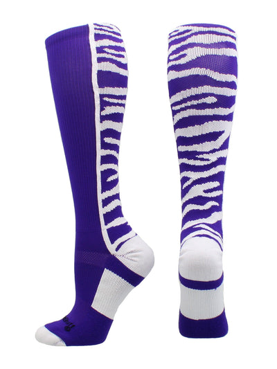MadSportsStuff socks Purple/White / Small Crazy Socks with Safari Tiger Stripes Over the Calf Socks (multiple colors)