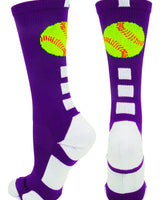 MadSportsStuff socks Purple/White / Small Softball Logo Athletic Crew Socks (multiple colors)