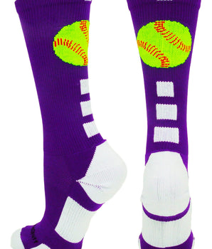 MadSportsStuff socks Purple/White / Small Softball Logo Athletic Crew Socks (multiple colors)