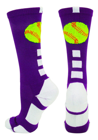 MadSportsStuff socks Purple/White / Small Softball Logo Athletic Crew Socks (multiple colors)