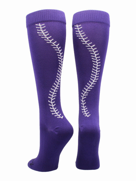MadSportsStuff socks Purple/White / X-Large Softball Socks with Stitches Over the Calf (multiple colors)