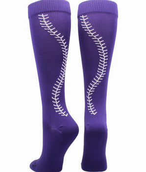 MadSportsStuff socks Purple/White / X-Large Softball Socks with Stitches Over the Calf (multiple colors)